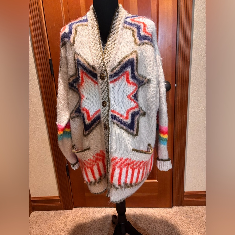 Vita Grace Multicolor Patterned Women's Oversized Sweater, one size. - Picture 2 of 7